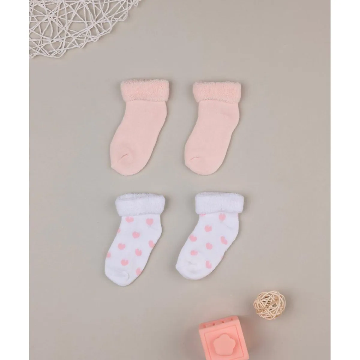 Juego de 2 pares de calcetines de rizo rosa con corazones*Prenatal Sale