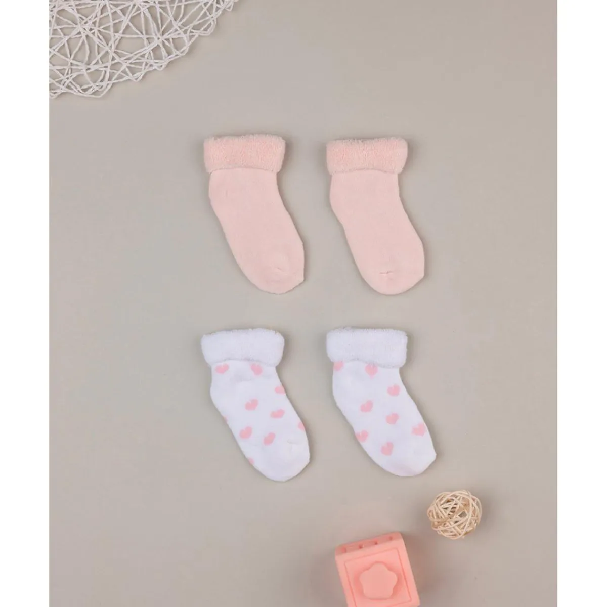 Juego de 2 pares de calcetines de rizo rosa con corazones*Prenatal Sale