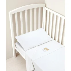 Juego de cama 3 piezas de franela blanca con osito*Prenatal