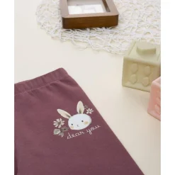 Leggings de niña rosa con bordado de conejito*Prenatal Best