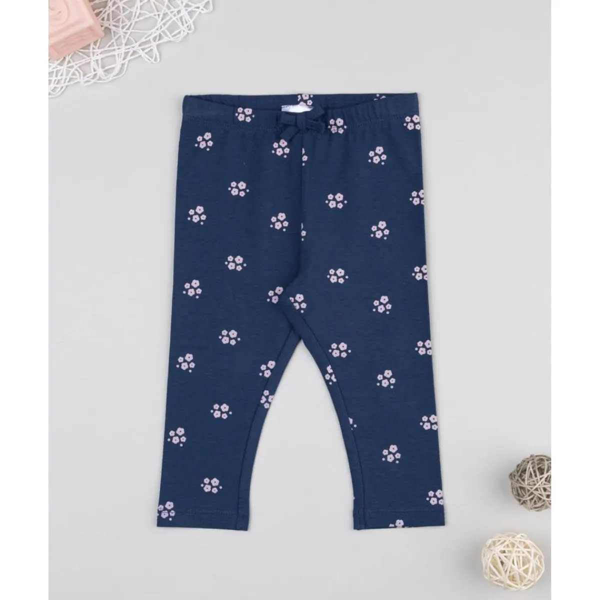 Leggings niña azul con flores y lazo*Prenatal