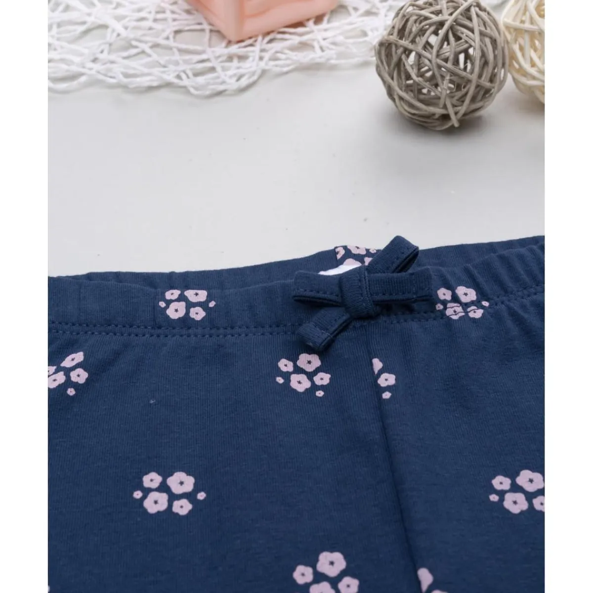 Leggings niña azul con flores y lazo*Prenatal