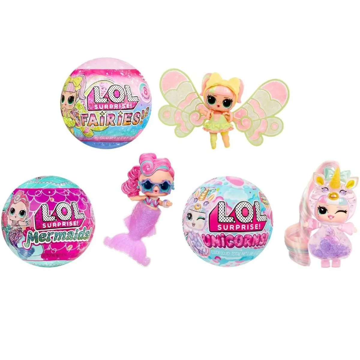 New L.O.L. Surprise - Just add Water - Pack 3 muñecas fantasía (sirena, hada y unicornio) Coleccionables Y Mini Mundos