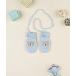 Manoplas de bebé azules con bordado de osito*Prenatal Discount