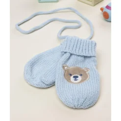 Manoplas de bebé azules con bordado de osito*Prenatal Discount
