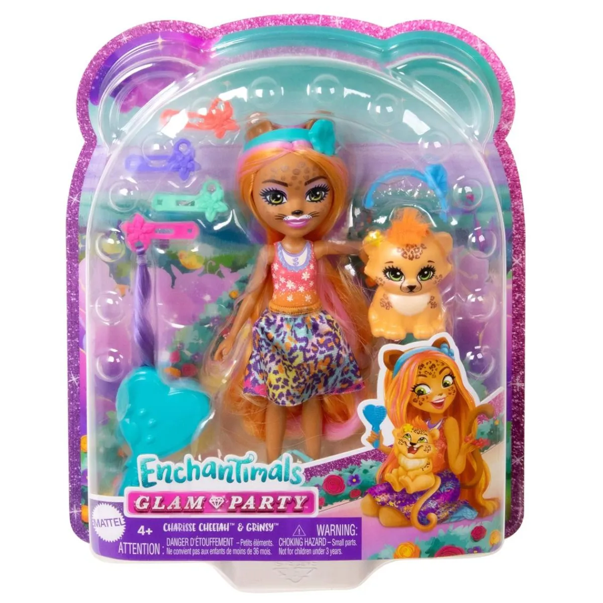 - Enchantimals - Muñeca guepardo Glam Party con accesorios para peinar y mascota ㅤ*MATTEL