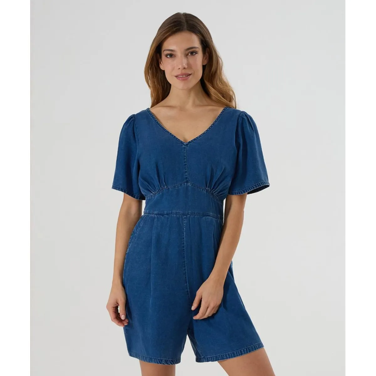 Best Mono corto premamá de denim con punto smock Moda·Pantalones, Faldas Y Leggins|Premamá·Moda