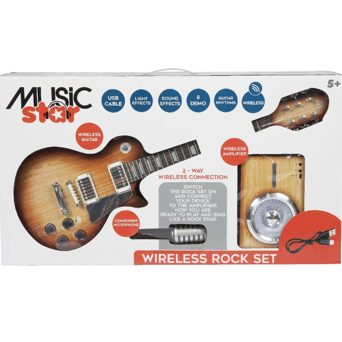 Music Star - Guitarra Eléctrica con Micrófono y Amplificador Electrónicos