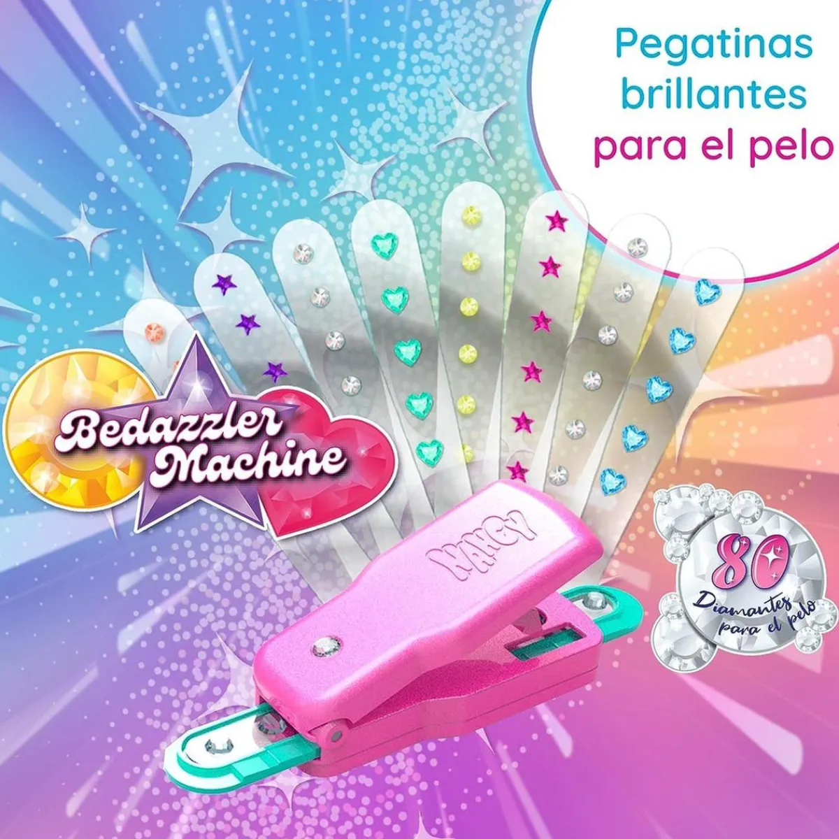 Discount - Muñeca con pelo rosa, juego para peinar y decorar, máquina de gemas y accesorios ㅤ Muñecas