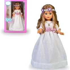 Hot - Muñeca de colección para Primera Comunión con vestido blanco y corona de flores, rubia, Reedición 2023 Muñecas