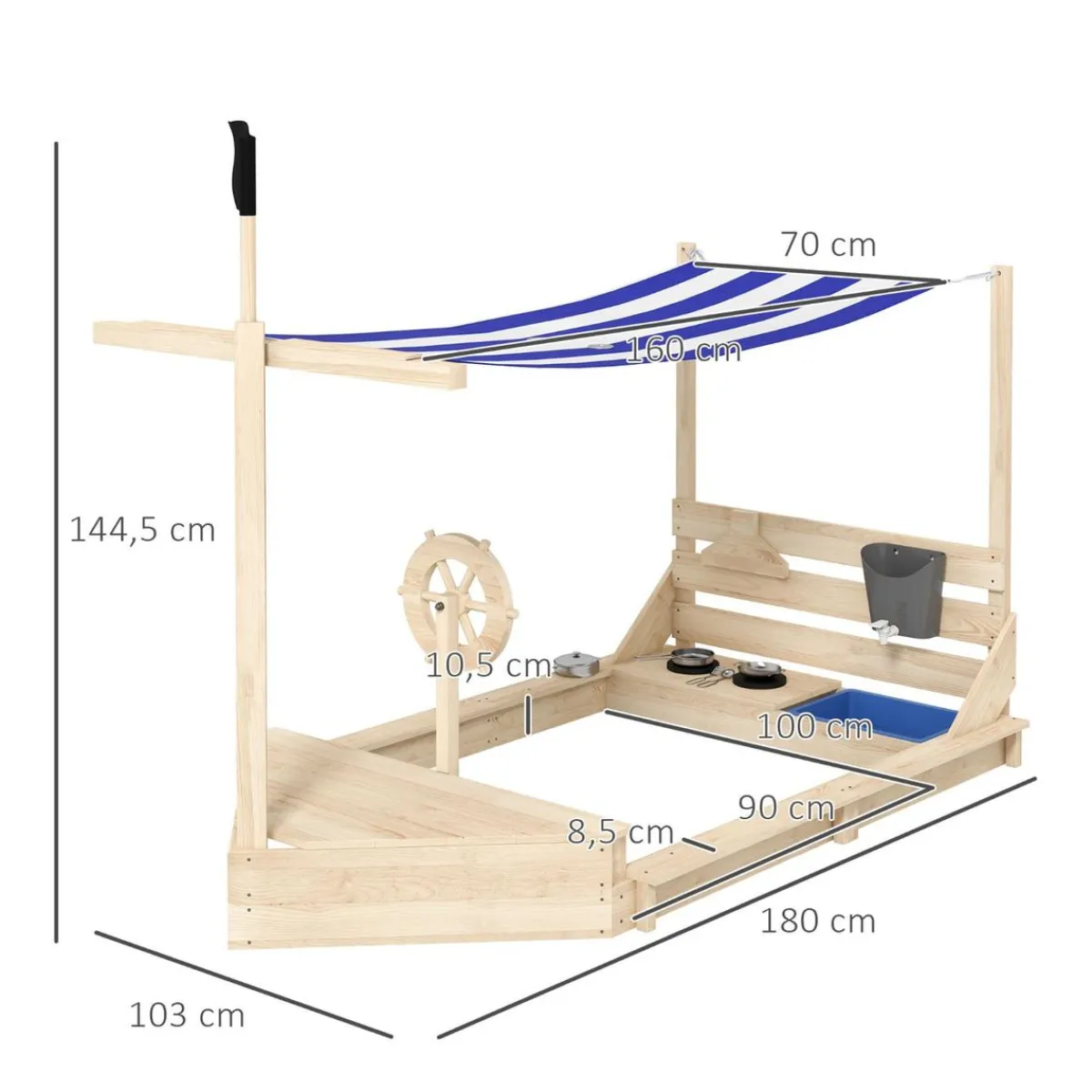New Outsunny - Arenero de madera Barco pirata Juguetes De Verano