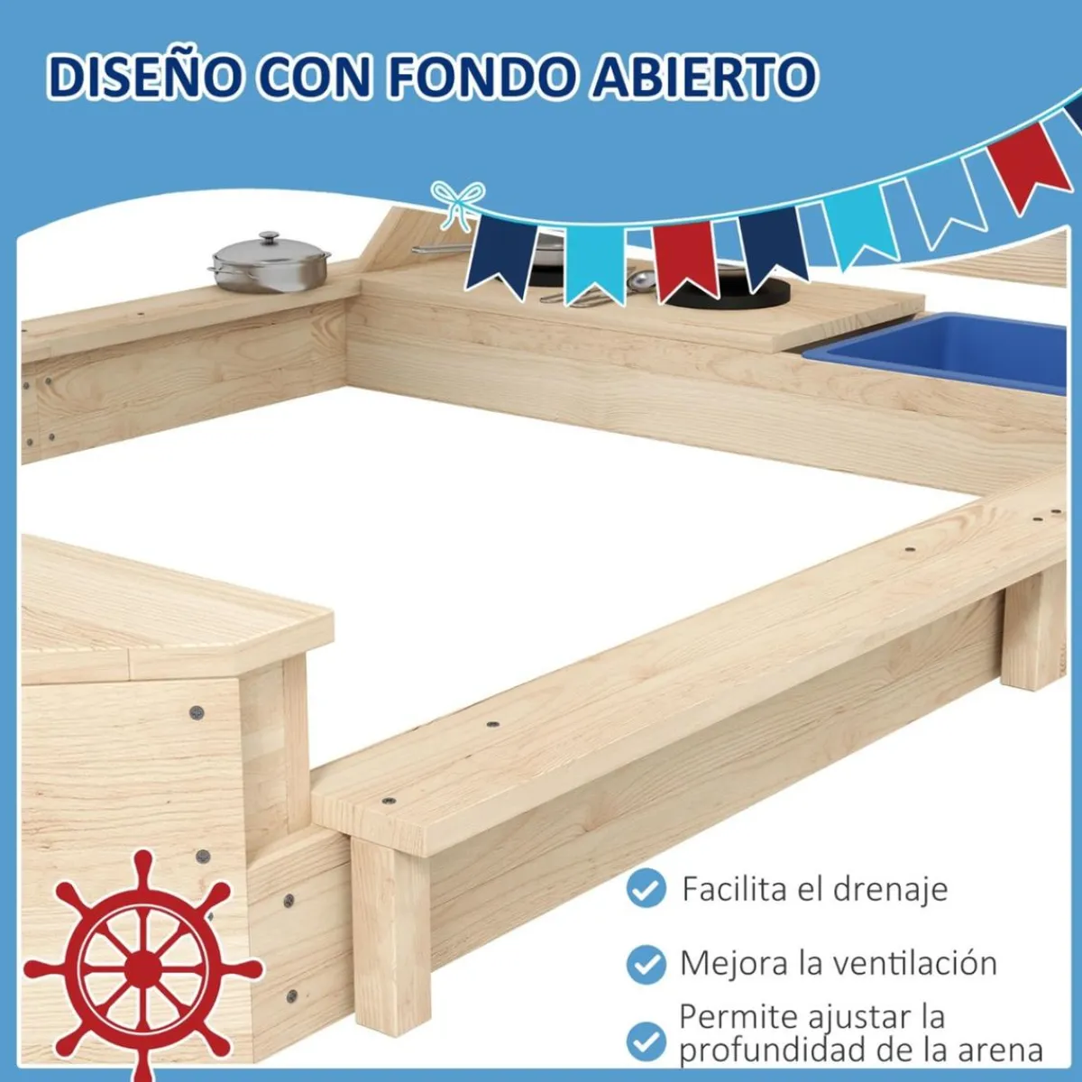 New Outsunny - Arenero de madera Barco pirata Juguetes De Verano