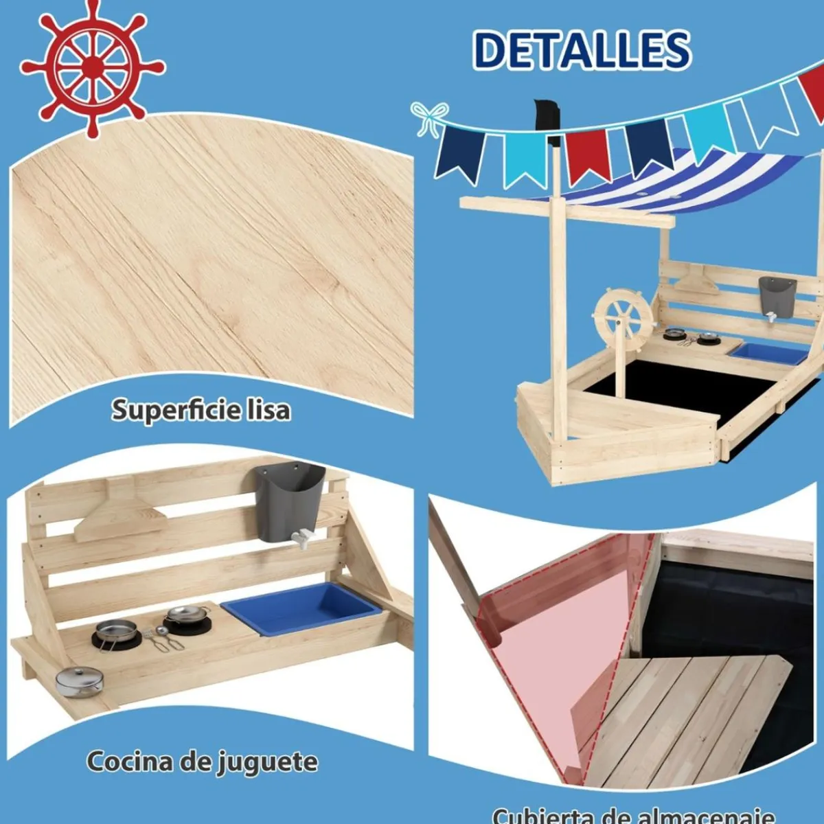 New Outsunny - Arenero de madera Barco pirata Juguetes De Verano