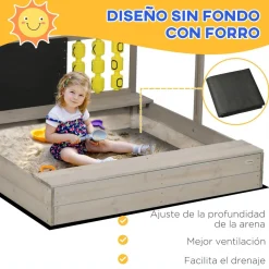 - Arenero de madera con toldo y pizarra*Outsunny Online