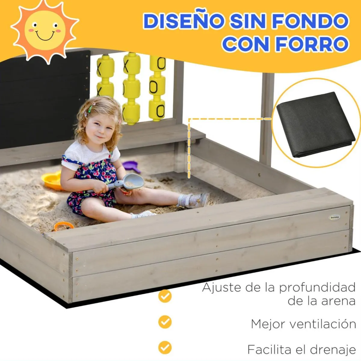 - Arenero de madera con toldo y pizarra*Outsunny Online
