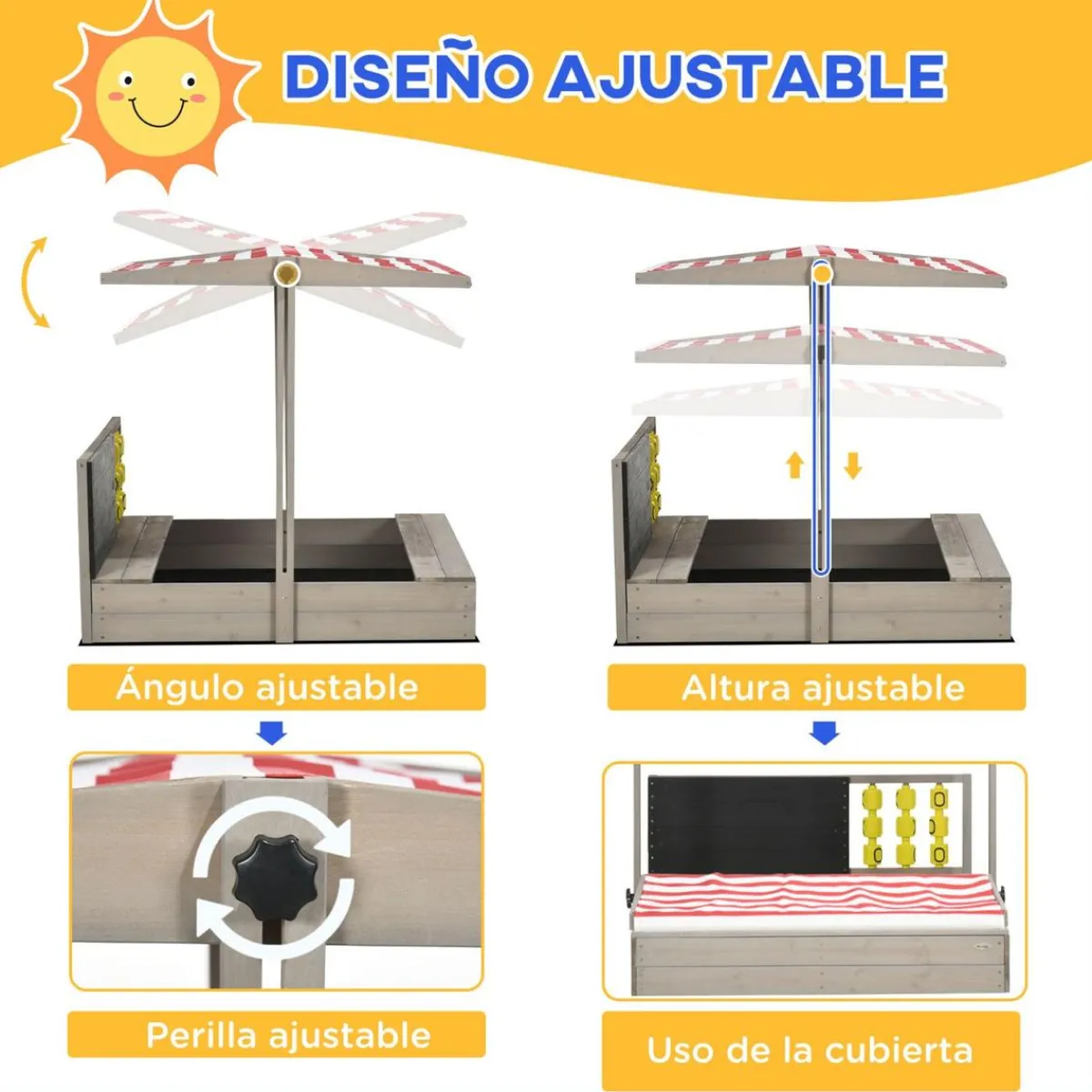 - Arenero de madera con toldo y pizarra*Outsunny Online