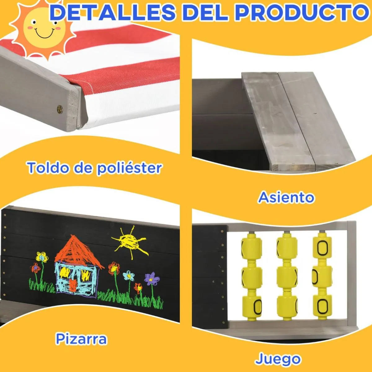 - Arenero de madera con toldo y pizarra*Outsunny Online