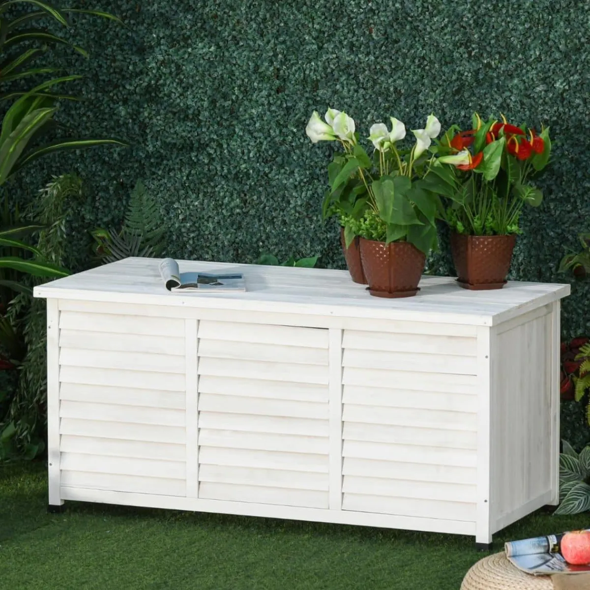 - Baúl de jardín de madera Blanco*Outsunny Discount