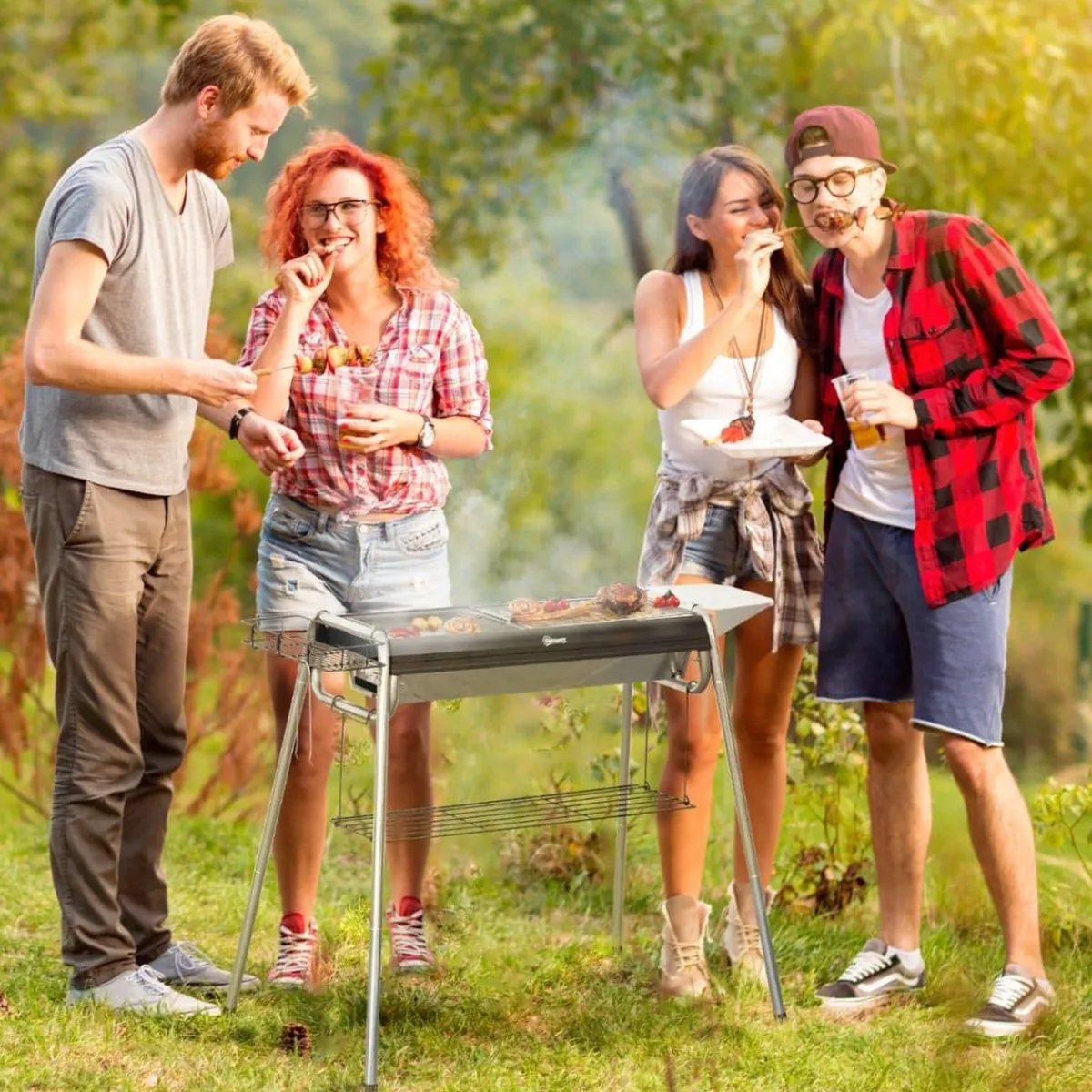 - Barbacoa de carbón portatil con parrilla y plancha*Outsunny Sale