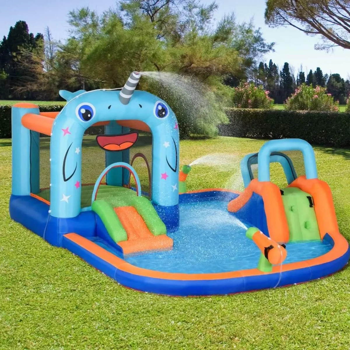 - Castillo hinchable 5 en 1 unicornio*Outsunny Discount
