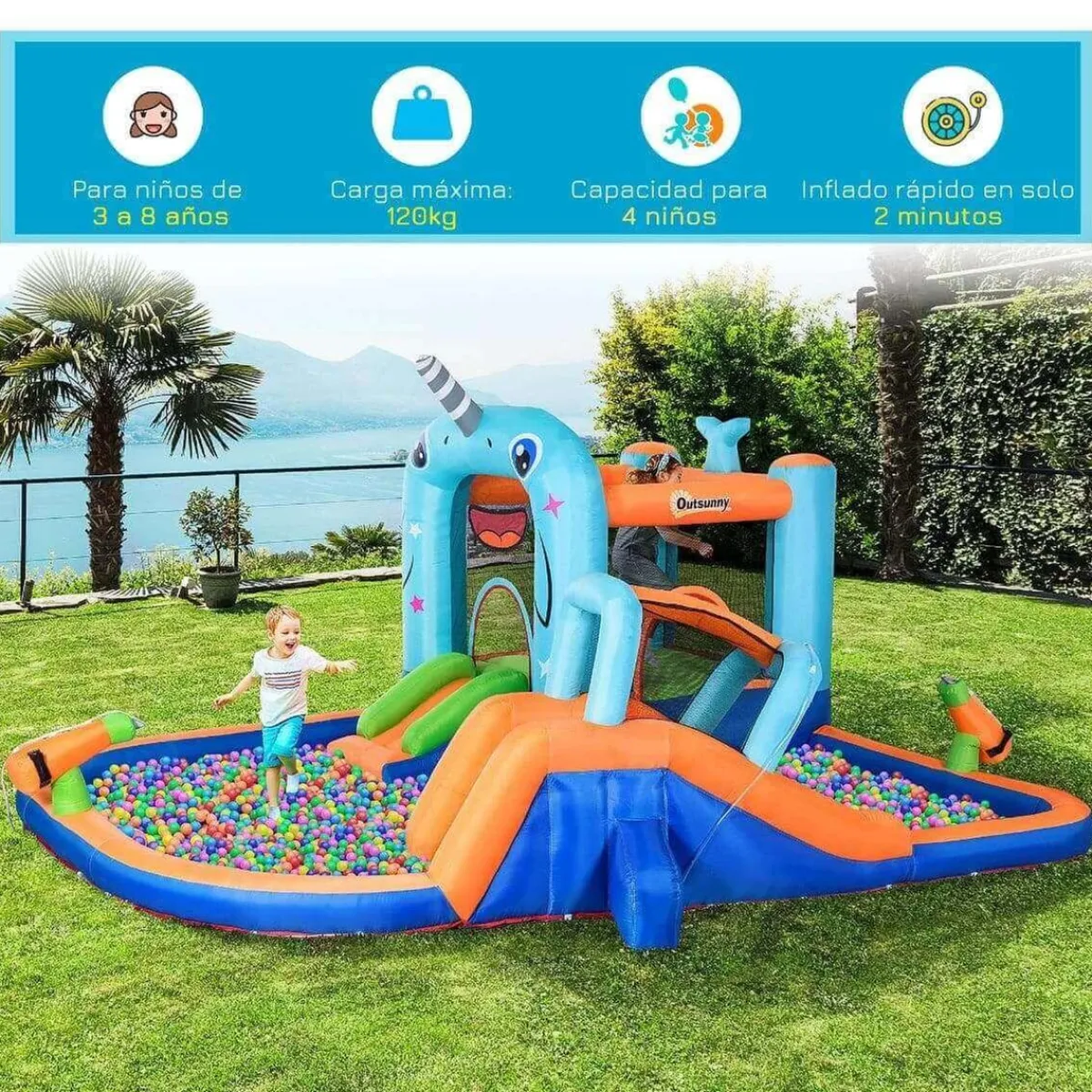 - Castillo hinchable 5 en 1 unicornio*Outsunny Discount