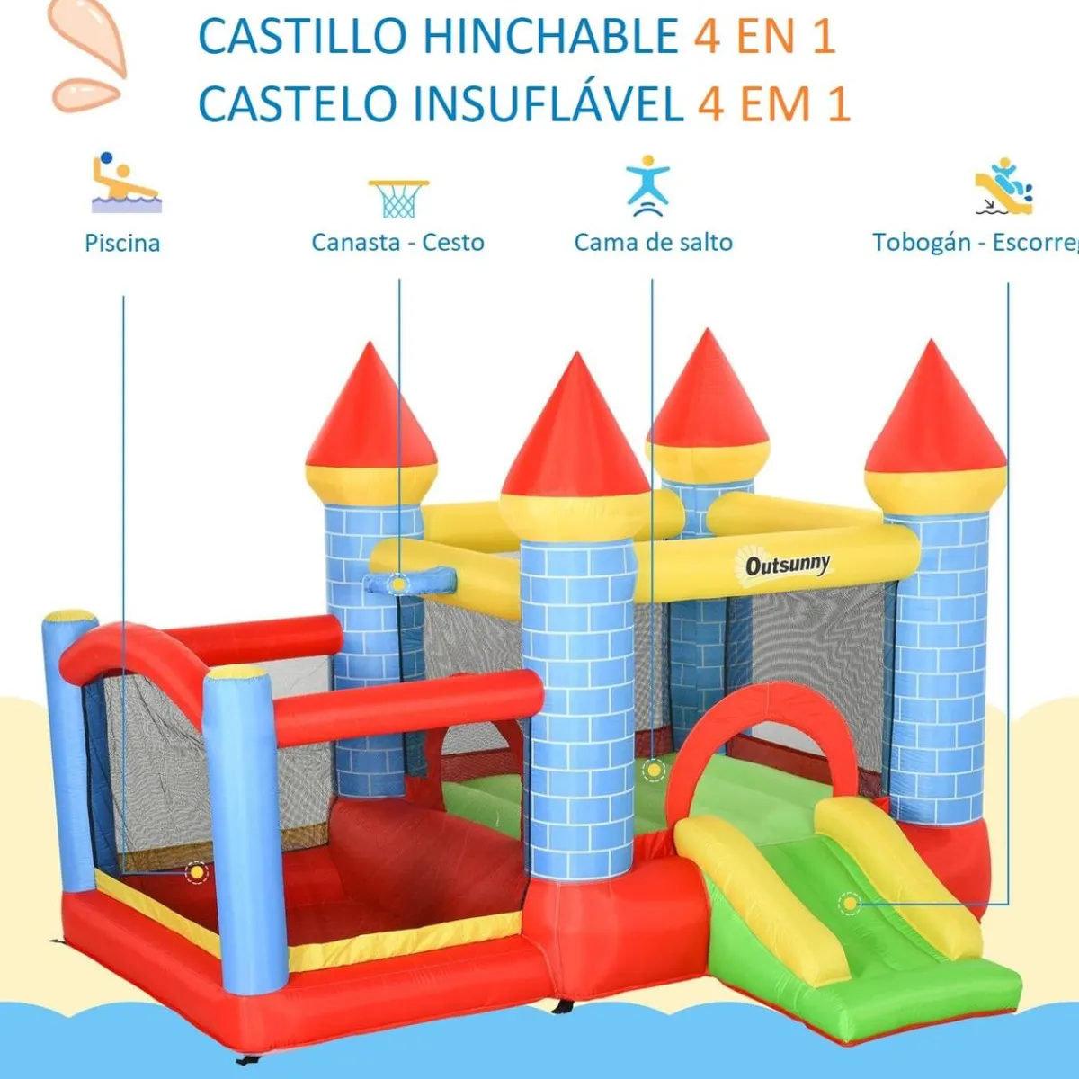 - Castillo inflable infantil 4 en 1*Outsunny New