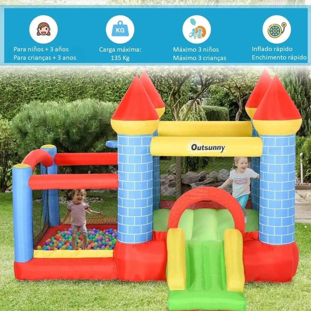 - Castillo inflable infantil 4 en 1*Outsunny New