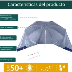 - Parasol con dos paneles laterales Azul*Outsunny Best