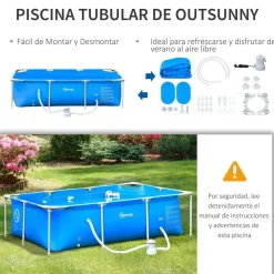 - Piscina desmontable tubular de acero azul 2.100 l con depuradora*Outsunny Clearance