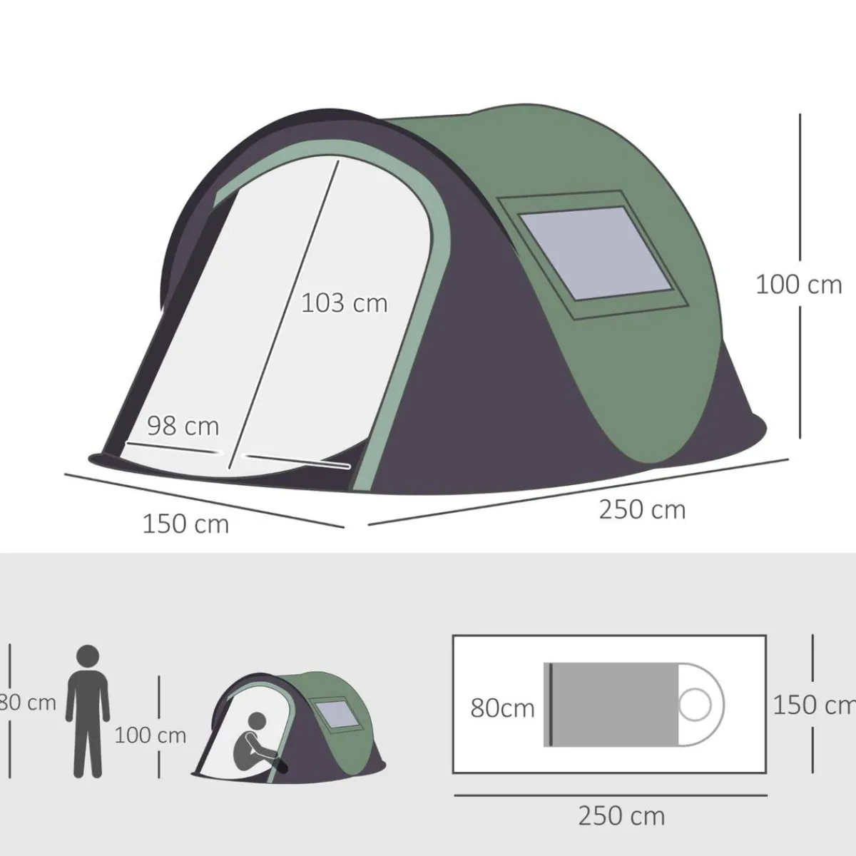 Sale - Tienda de campaña Pop Up 250x150x100 cm Verde Juguetes De Verano