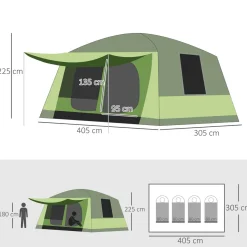 - Tienda de campaña familiar 405x305x225 cm Verde*Outsunny Outlet