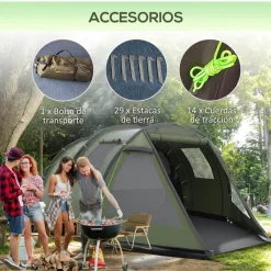 Online - Tienda de campaña familiar 475x264x172 cm Verde Juguetes De Verano