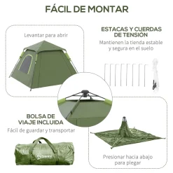 Hot - Tienda de campaña Pop Up 210x210x150cm Verde Juguetes De Verano