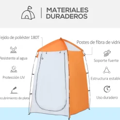 - Tienda de ducha camping con mosquiteras 123x121x198 cm Naranja*Outsunny New