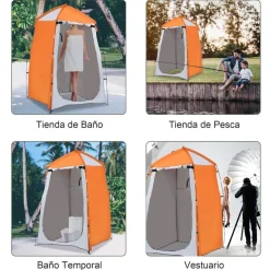 - Tienda de ducha camping con mosquiteras 123x121x198 cm Naranja*Outsunny New