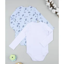 Hot Pack 2 bodies de manga larga niño blanco y azul con perros Descanso Y Ropa Interior·Bebé 3-36 Meses