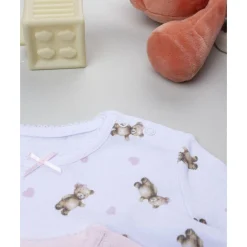 Pack 2 bodies de manga larga niña rosa y blanco con ositos Descanso Y Ropa Interior·Bebé 3-36 Meses
