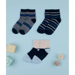 Discount Pack 3 Calcetines Bebé Niño Azul con Rayas Finas Calzado Y Accesorios·Accesorios Y Complementos