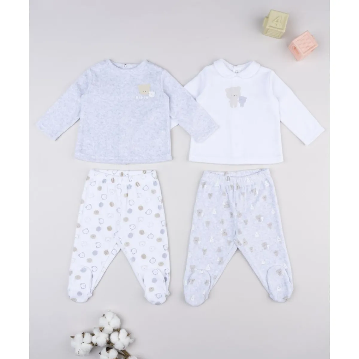 Hot Pack 2 conjuntos de bebé en terciopelo blanco y gris Recién Nacido·Ropa Y Accesorios|Ropa Y Accesorios·Conjuntos