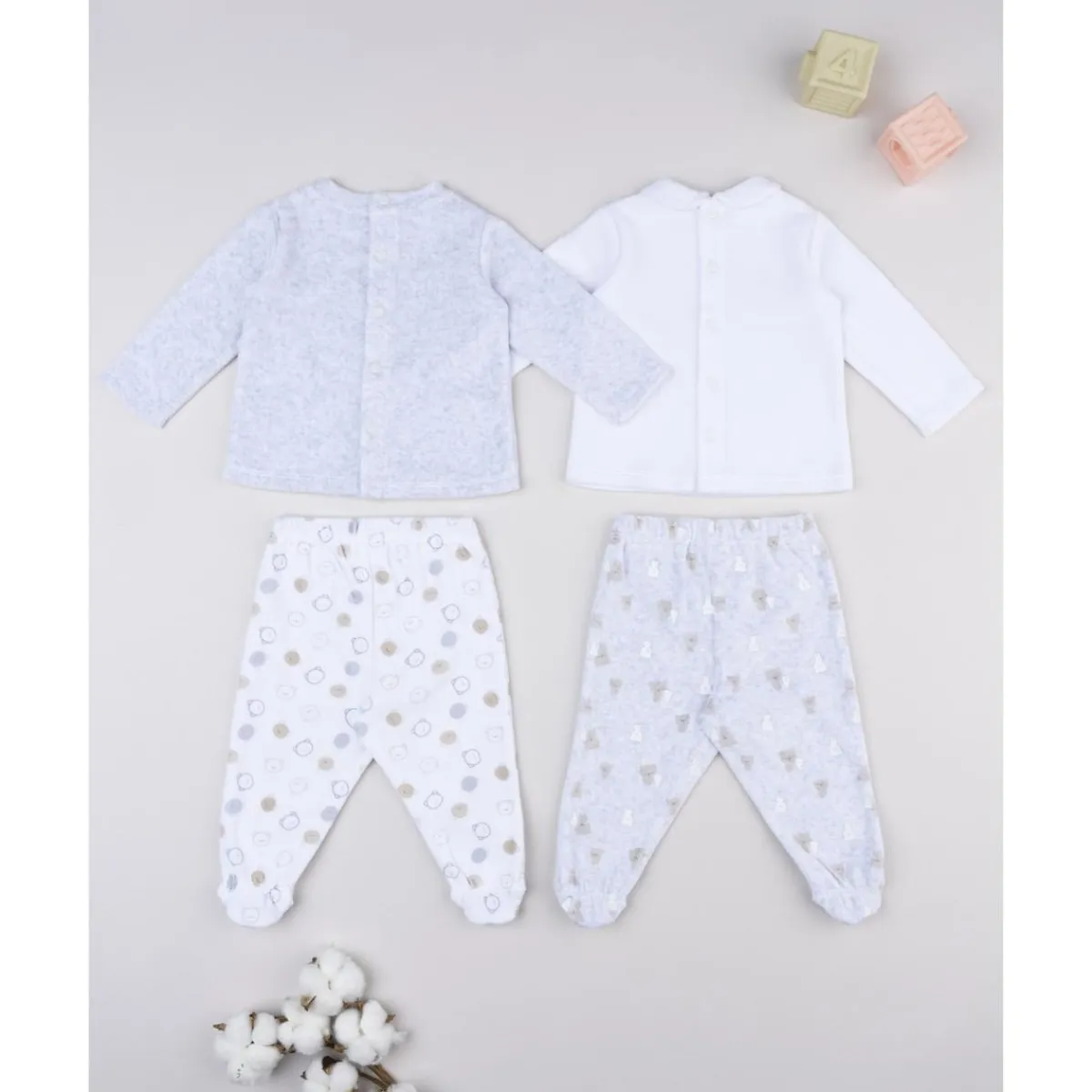 Hot Pack 2 conjuntos de bebé en terciopelo blanco y gris Recién Nacido·Ropa Y Accesorios|Ropa Y Accesorios·Conjuntos