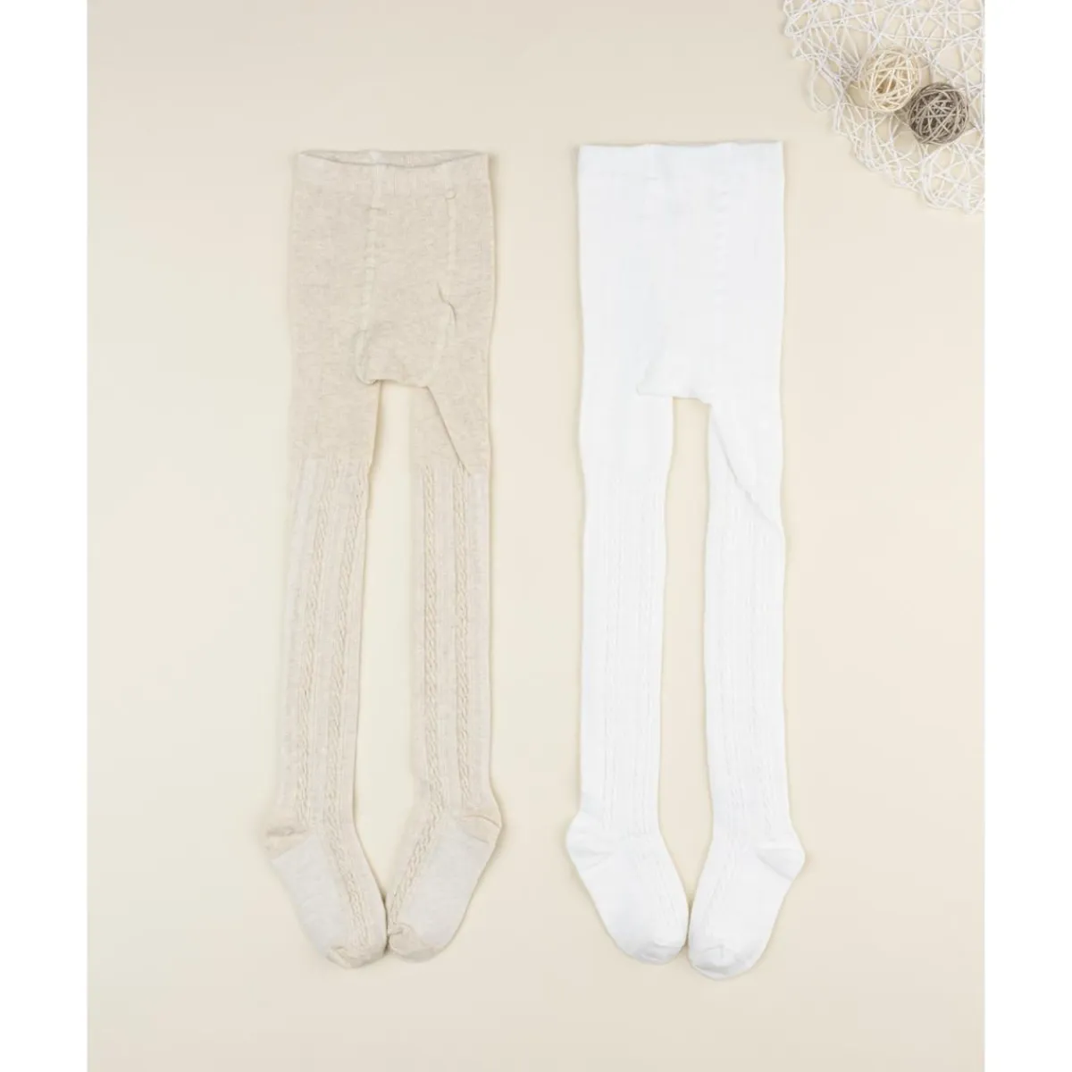 Pack 2 leotardos de niña beige y blanco*Prenatal Best