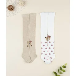 Best Pack 2 leotardos de niña blanco y beige con ositos Calzado Y Accesorios·Accesorios Y Complementos