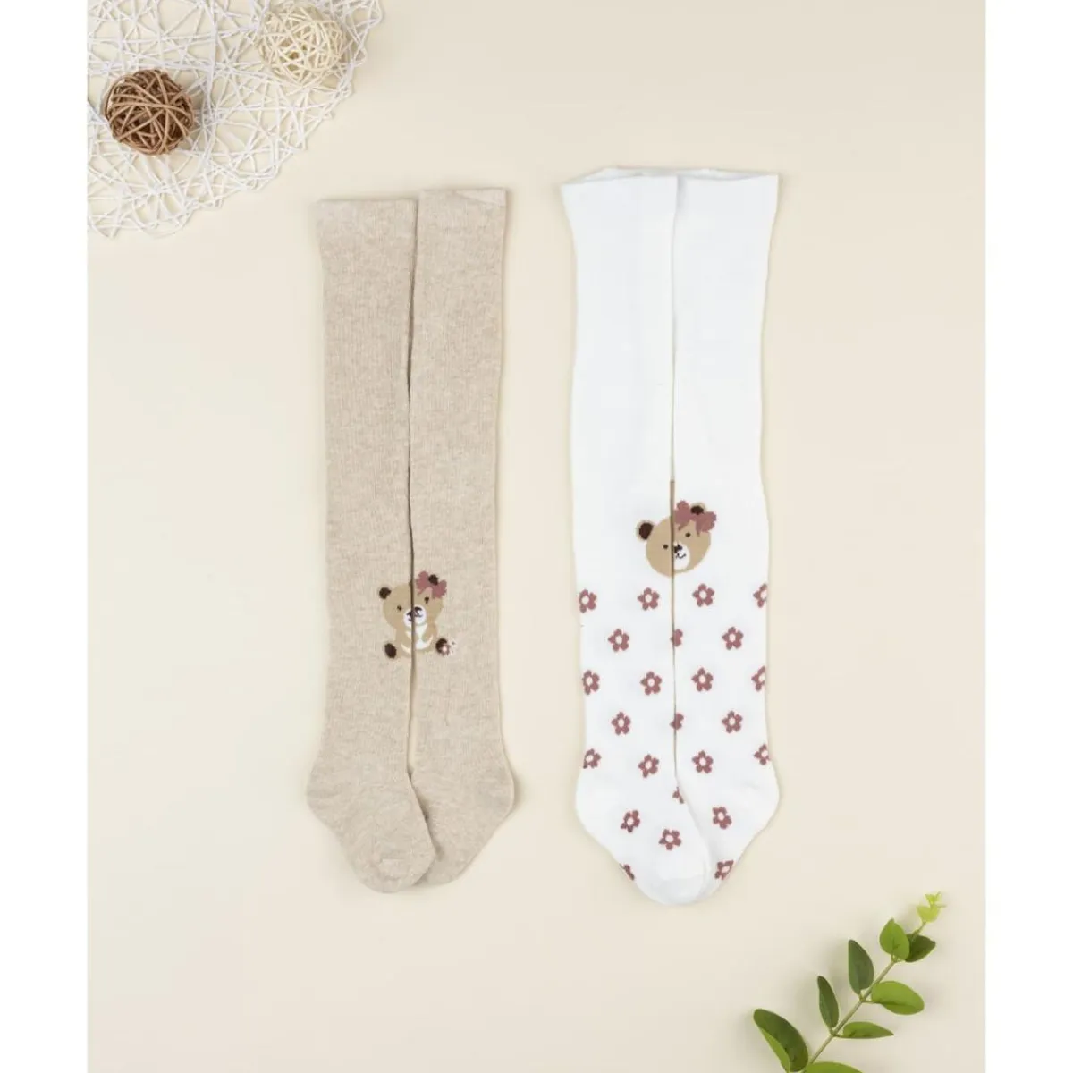 Best Pack 2 leotardos de niña blanco y beige con ositos Calzado Y Accesorios·Accesorios Y Complementos