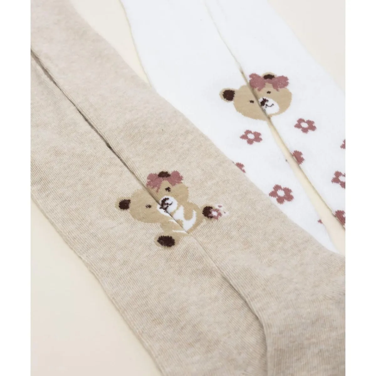 Best Pack 2 leotardos de niña blanco y beige con ositos Calzado Y Accesorios·Accesorios Y Complementos