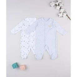 Sale Pack 2 pijamas de bebé en terciopelo blanco y gris con ositos Ropa Y Accesorios·Peleles|Recién Nacido·Ropa Y Accesorios