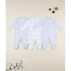 Outlet Pack 3 pijamas de bebé gris y blanco con estampado de ositos Ropa Y Accesorios·Peleles|Recién Nacido·Ropa Y Accesorios