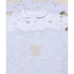 Outlet Pack 3 pijamas de bebé gris y blanco con estampado de ositos Ropa Y Accesorios·Peleles|Recién Nacido·Ropa Y Accesorios