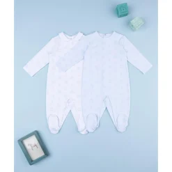 Pack 2 pijamas de bebé niño en terciopelo blanco y azul*Prenatal