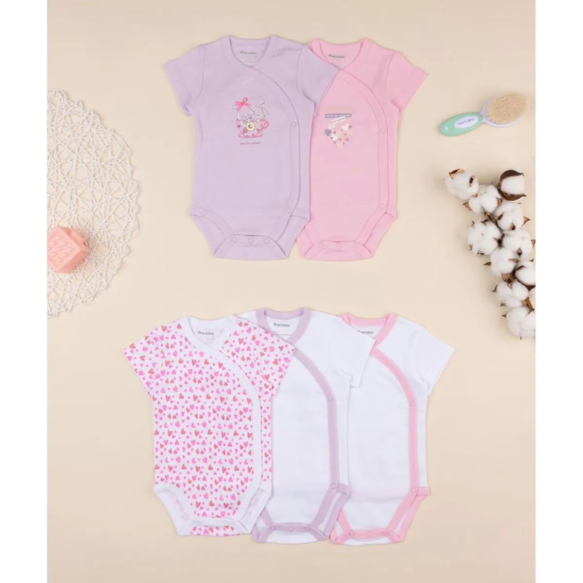 Pack de 5 bodies cruzados para niña*Prenatal Outlet