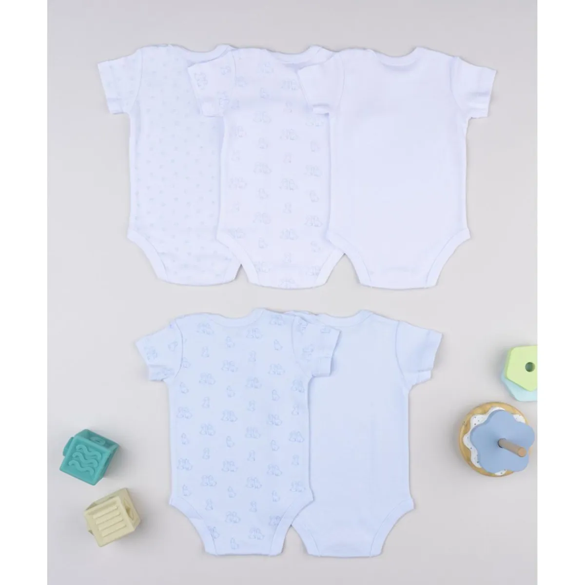 Pack de 5 bodies de manga corta blanco y azul*Prenatal Discount